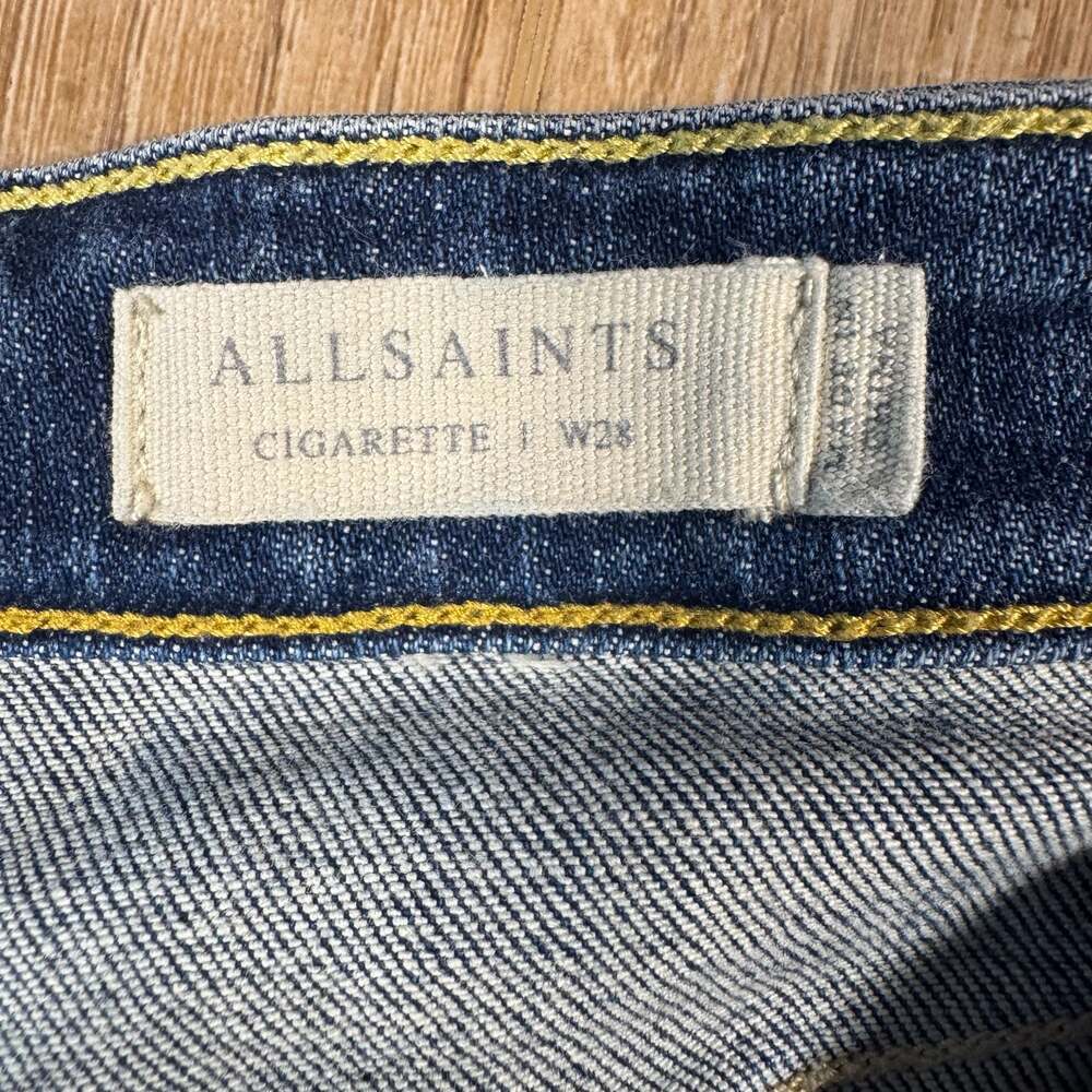 AllSaints Cigarette Skinny Jeans Blue Distressed Wash Mid Rise W28 Denim - Picture 5 of 9